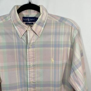 Ralph Lauren Pastel Plaid Button Down Cotton Shirt Size Medium